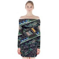Computer Ram Tech - Long Sleeve Off Shoulder Dress by Hannah976