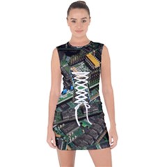 Computer Ram Tech - Lace Up Front Bodycon Dress by Hannah976