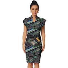 Computer Ram Tech - Vintage Frill Sleeve V-neck Bodycon Dress by Hannah976
