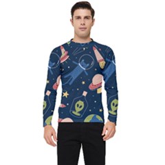 Seamless Pattern With Funny Alien Cat Galaxy Men s Long Sleeve Rash Guard by Ndabl3x
