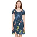 Seamless Pattern With Funny Alien Cat Galaxy Inside Out Cap Sleeve Dress View1