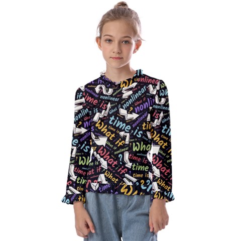 Time Nonlinear Curved Linear Kids  Frill Detail T-shirt by Paksenen