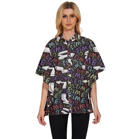 Time Nonlinear Curved Undirected Women s Batwing Button Up Shirt by Paksenen