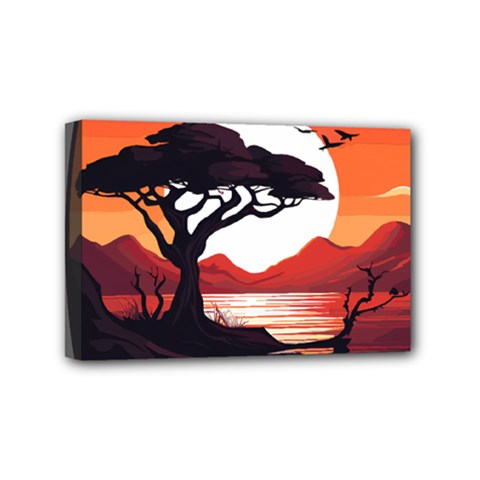 Tree Lake Bird Mini Canvas 6  X 4  (stretched) by Bedest