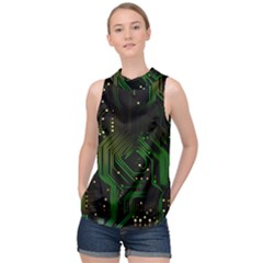 Circuits Circuit Board Green Technology High Neck Satin Top by Ndabl3x