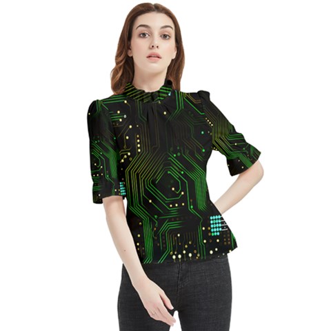Circuits Circuit Board Green Technology Frill Neck Blouse by Ndabl3x