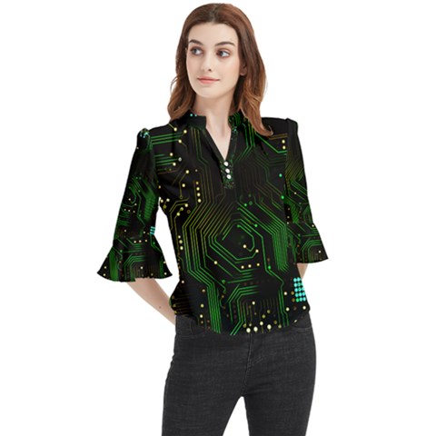 Circuits Circuit Board Green Technology Loose Horn Sleeve Chiffon Blouse by Ndabl3x