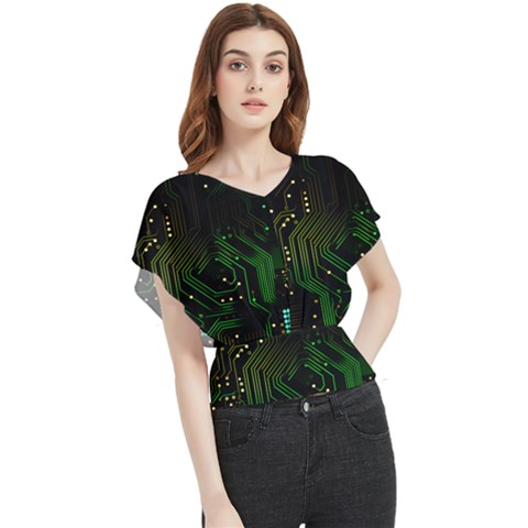 Circuits Circuit Board Green Technology Butterfly Chiffon Blouse by Ndabl3x