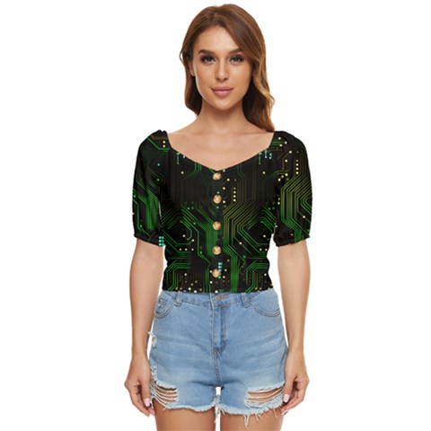 Circuits Circuit Board Green Technology Button Up Blouse by Ndabl3x