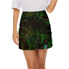 Circuits Circuit Board Green Technology Mini Front Wrap Skirt by Ndabl3x