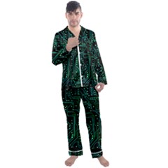 Circuits Circuit Board Green Men s Long Sleeve Satin Pajamas Set by Ndabl3x