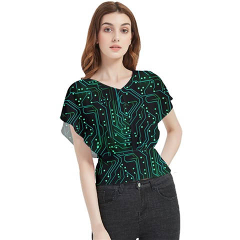 Circuits Circuit Board Green Butterfly Chiffon Blouse by Ndabl3x