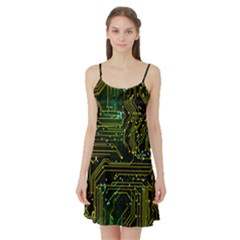 Circuits Circuit Board Yelow Satin Night Slip by Ndabl3x