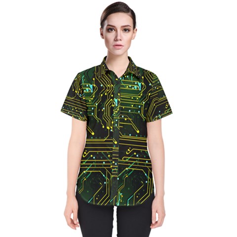 Circuits Circuit Board Yelow Women s Short Sleeve Shirt by Ndabl3x