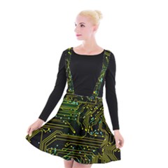 Circuits Circuit Board Yelow Suspender Skater Skirt by Ndabl3x