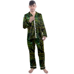 Circuits Circuit Board Yelow Men s Long Sleeve Satin Pajamas Set by Ndabl3x