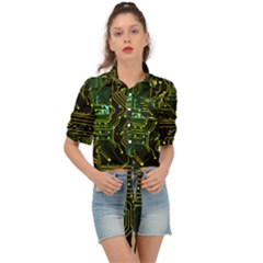 Circuits Circuit Board Yelow Tie Front Shirt  by Ndabl3x