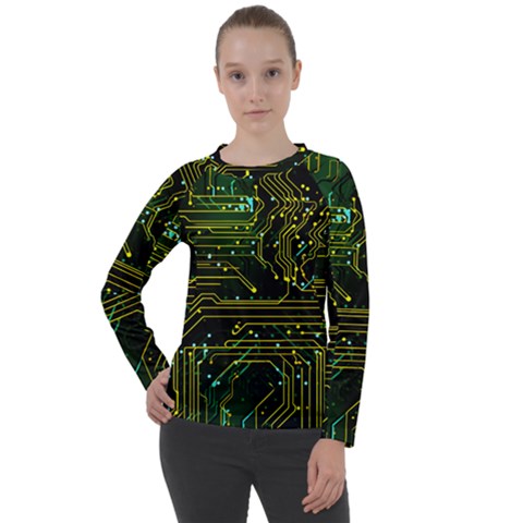 Circuits Circuit Board Yelow Women s Long Sleeve Raglan T-shirt by Ndabl3x