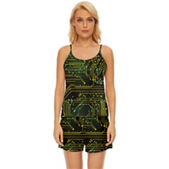 Circuits Circuit Board Yelow Satin Pajama Short Set by Ndabl3x