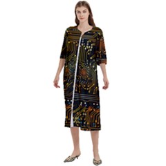 Circuits Circuit Board Orange Technology Women s Cotton 3/4 Sleeve Night Gown by Ndabl3x