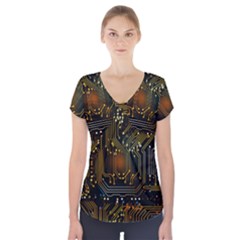 Circuits Circuit Board Orange Technology Short Sleeve Front Detail Top by Ndabl3x