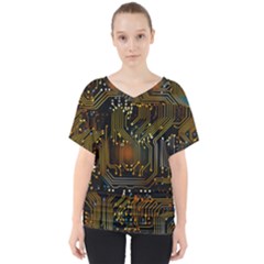 Circuits Circuit Board Orange Technology V-neck Dolman Drape Top by Ndabl3x