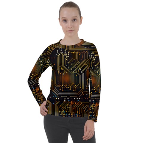 Circuits Circuit Board Orange Technology Women s Long Sleeve Raglan T-shirt by Ndabl3x