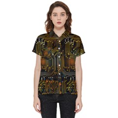Circuits Circuit Board Orange Technology Short Sleeve Pocket Shirt by Ndabl3x