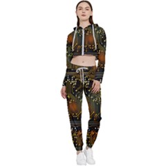 Circuits Circuit Board Orange Technology Cropped Zip Up Lounge Set by Ndabl3x