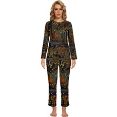 Circuits Circuit Board Orange Technology Womens  Long Sleeve Lightweight Pajamas Set by Ndabl3x