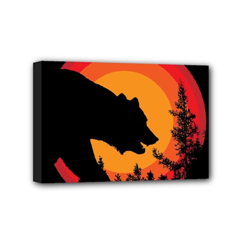 Forest Bear Silhouette Sunset Mini Canvas 6  X 4  (stretched) by Cendanart