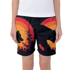 Forest Bear Silhouette Sunset Women s Basketball Shorts by Cendanart