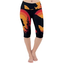 Forest Bear Silhouette Sunset Lightweight Velour Cropped Yoga Leggings by Cendanart