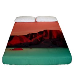 Brown Mountain Illustration Sunset Digital Art Mountains Fitted Sheet (king Size) by Cendanart