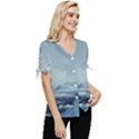 Mountain Covered Snow Mountains Clouds Fantasy Art Bow Sleeve Button Up Top View3