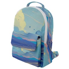 Mountains And Trees Illustration Painting Clouds Sky Landscape Flap Pocket Backpack (small) by Cendanart
