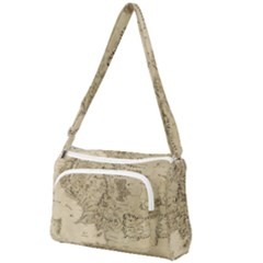 Retro Vintage Gray Map Middle Earth Front Pocket Crossbody Bag by Cendanart