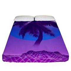 Palm Tree Vaporwave Synthwave Retro Style Fitted Sheet (king Size) by Cendanart