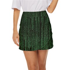 Green Matrix Code Illustration Digital Art Portrait Display Mini Front Wrap Skirt by Cendanart