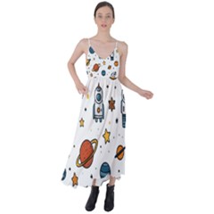 Set Cartoon Symbol Pattern Tie Back Maxi Dress by Bedest
