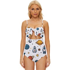 Set Cartoon Symbol Pattern Knot Front One-piece Swimsuit by Bedest