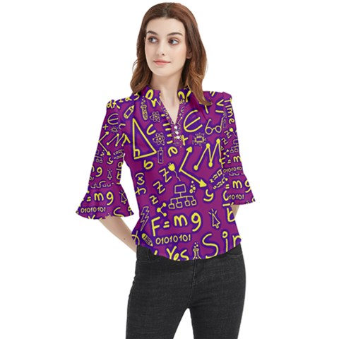 Background Doodles Math Loose Horn Sleeve Chiffon Blouse by Bedest
