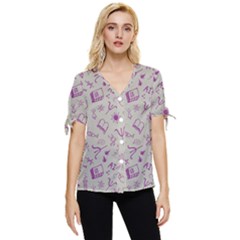 Abstract Design Background Pattern Bow Sleeve Button Up Top by Bedest