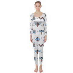 Insects Icons Square Seamless Pattern Long Sleeve Catsuit by Bedest