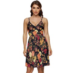 Hawaii Tropical Floral Black V-neck Pocket Summer Dress  by CoolDesigns