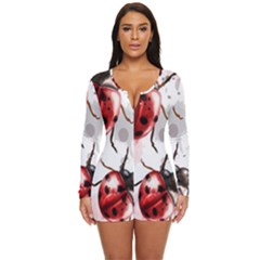 Ladybugs Pattern Texture Watercolor Long Sleeve Boyleg Swimsuit by Bedest