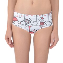 Cute Cat Chef Cooking Seamless Pattern Cartoon Mid-waist Bikini Bottoms by Bedest