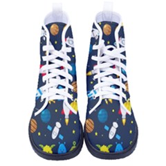 Big Set Cute Astronauts Space Planets Stars Aliens Rockets Ufo Constellations Satellite Moon Rover V Women s High-top Canvas Sneakers by Bedest