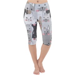 Cute Cats Seamless Pattern Lightweight Velour Cropped Yoga Leggings by Bedest