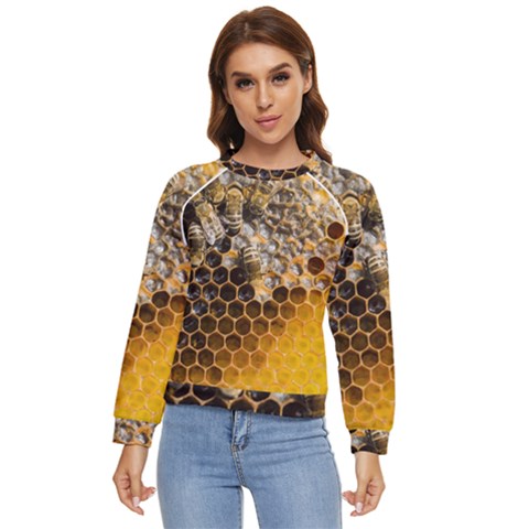 Honeycomb With Bees Women s Long Sleeve Raglan T-shirt by Bedest